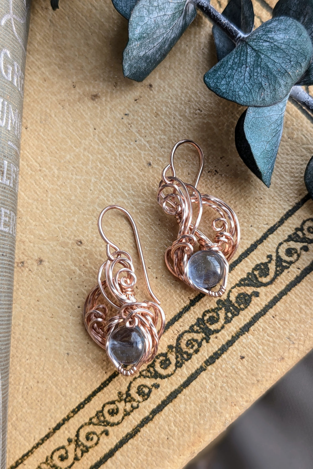 Rose Gold-Filled Wire Wrap Earrings with Aquamarine Stones