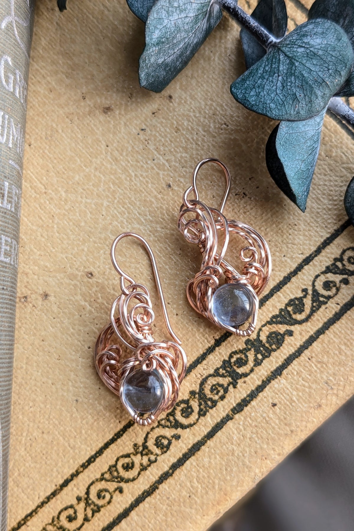 Rose Gold-Filled Wire Wrap Earrings with Aquamarine Stones
