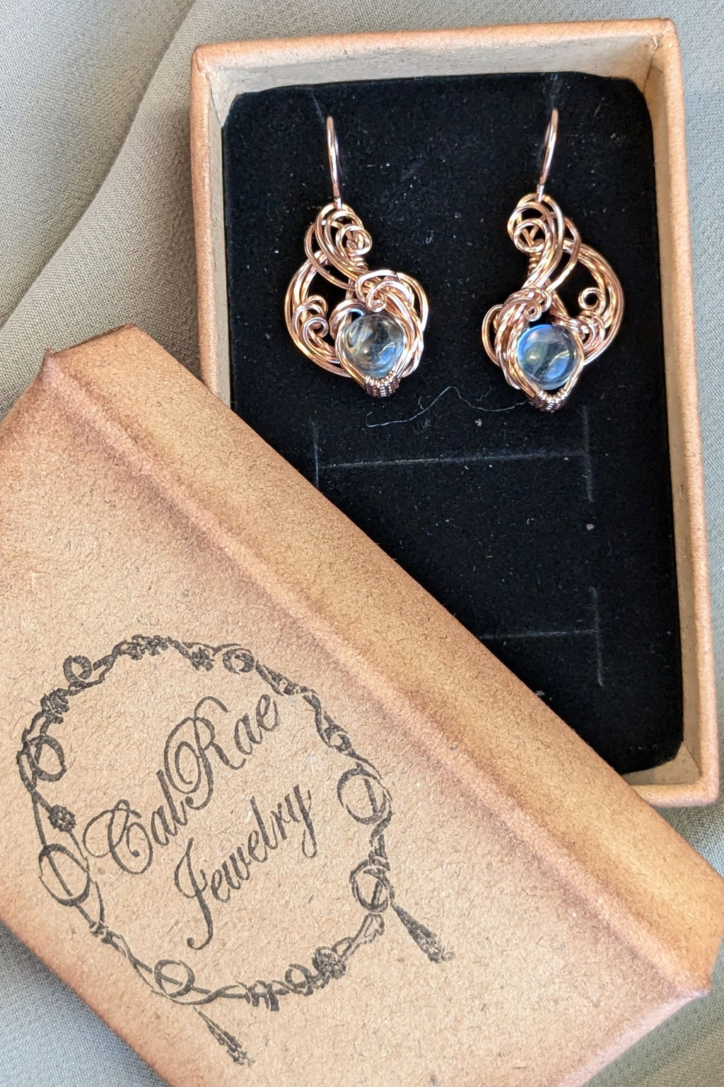 Rose Gold-Filled Wire Wrap Earrings with Aquamarine Stones