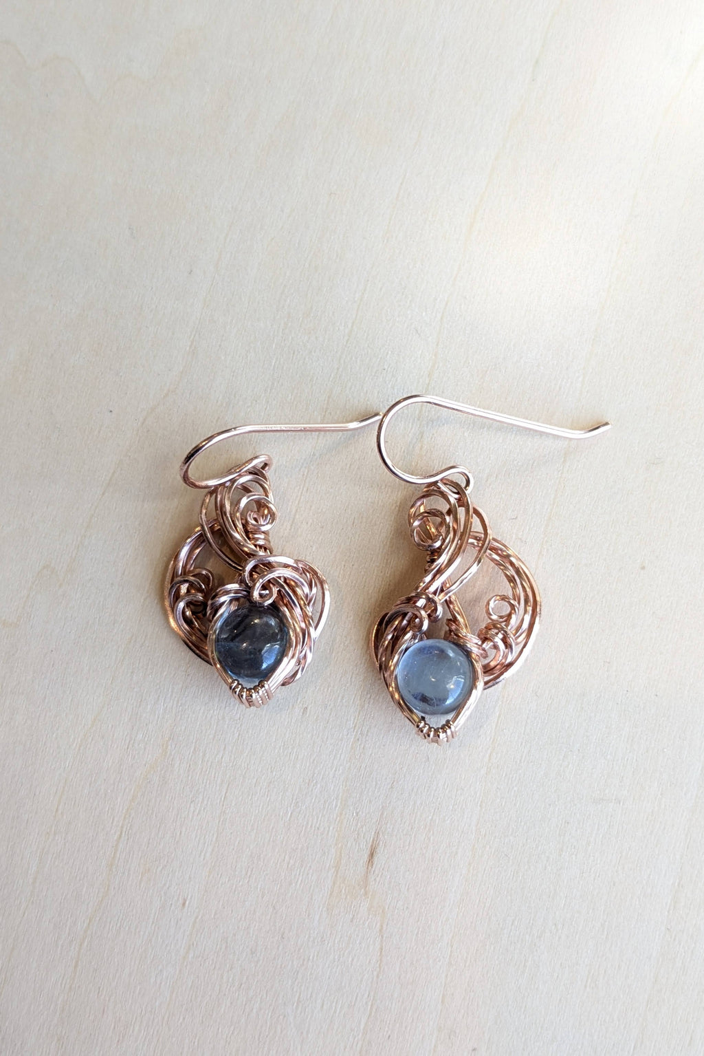 Rose Gold-Filled Wire Wrap Earrings with Aquamarine Stones