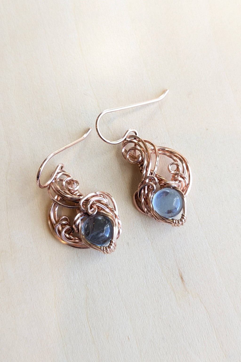 Rose Gold-Filled Wire Wrap Earrings with Aquamarine Stones