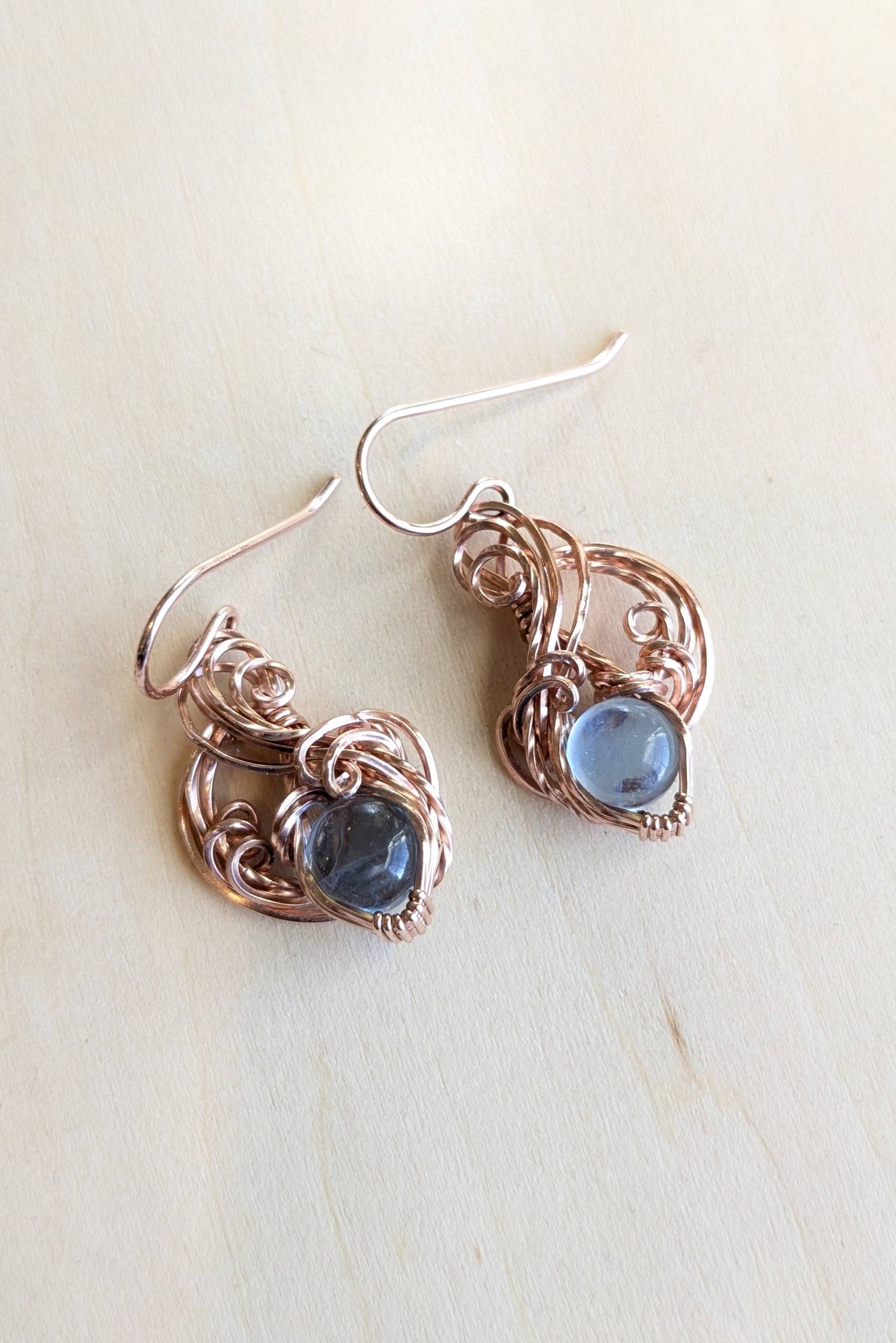 Rose Gold-Filled Wire Wrap Earrings with Aquamarine Stones