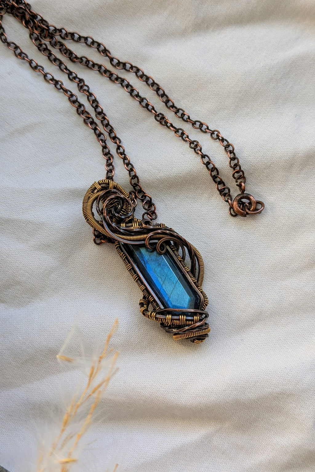 Elvish-Dwarvish Fusion Wire Wrap Necklace with Copper, Bronze, and Labradorite