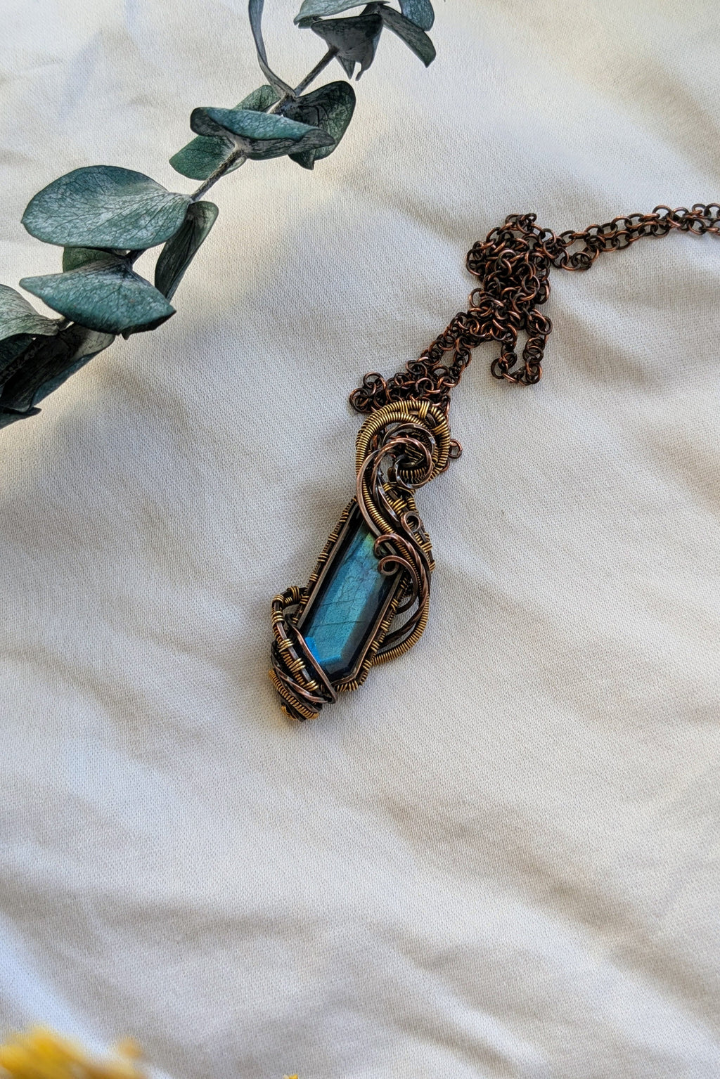Elvish-Dwarvish Fusion Wire Wrap Necklace with Copper, Bronze, and Labradorite