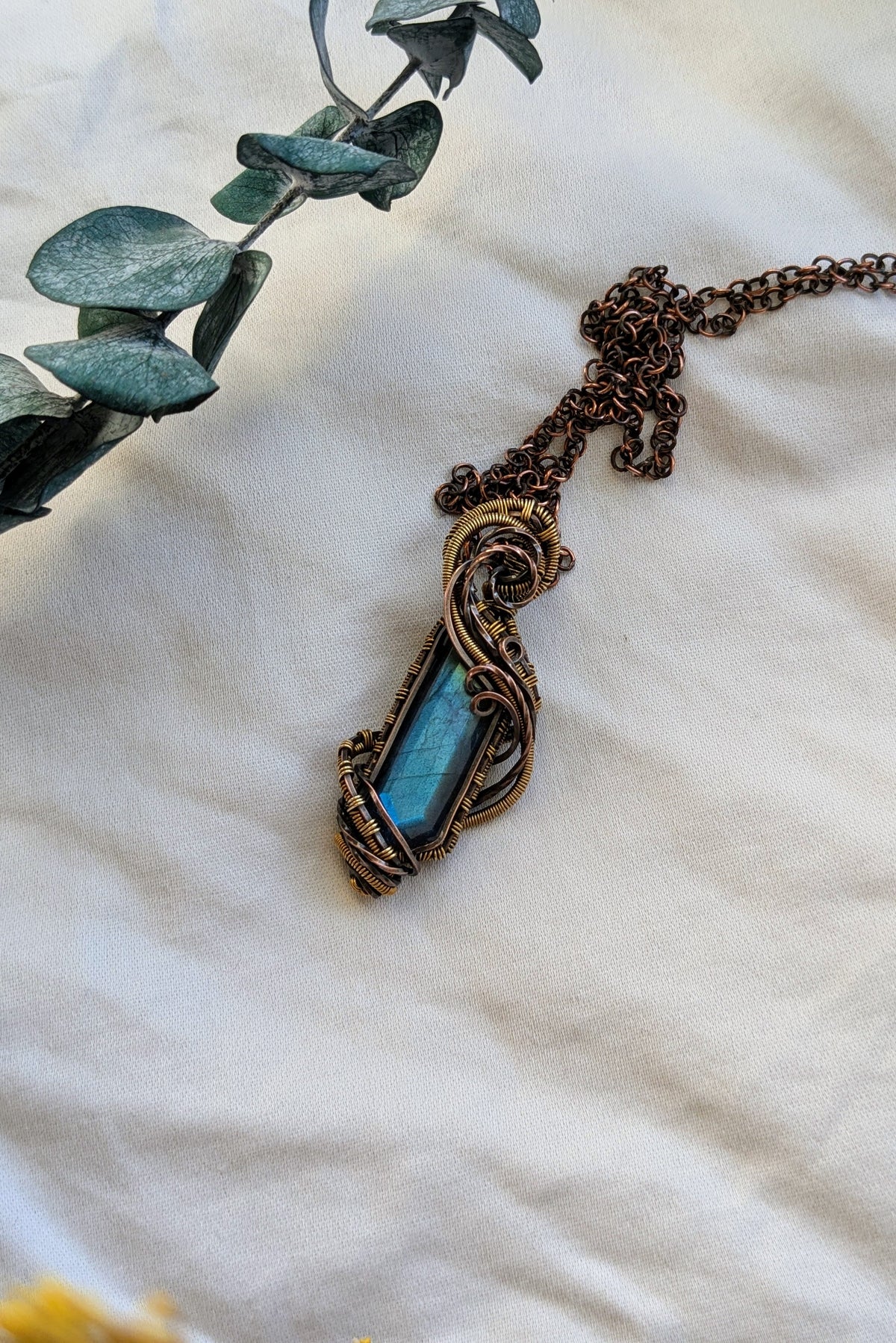 Elvish-Dwarvish Fusion Wire Wrap Necklace with Copper, Bronze, and Labradorite