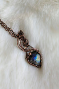 Labradorite and Copper Scroll Wire Wrap Pendant
