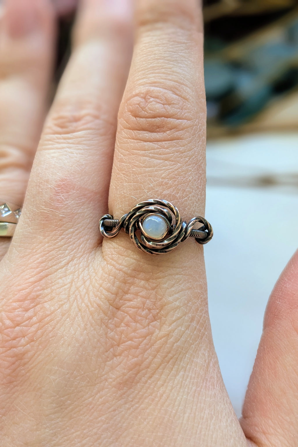 Copper and Ethiopian Opal Wire Wrap Ring