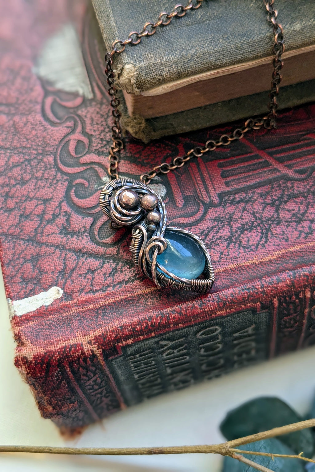 Teal Fluorite and Copper Wire Wrap Necklace