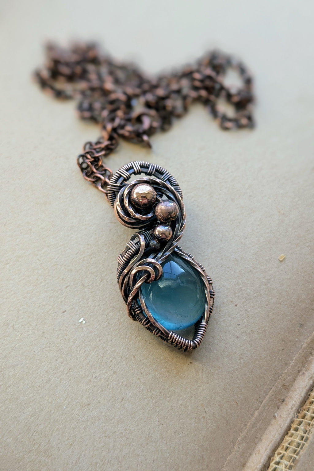 Teal Fluorite and Copper Wire Wrap Necklace