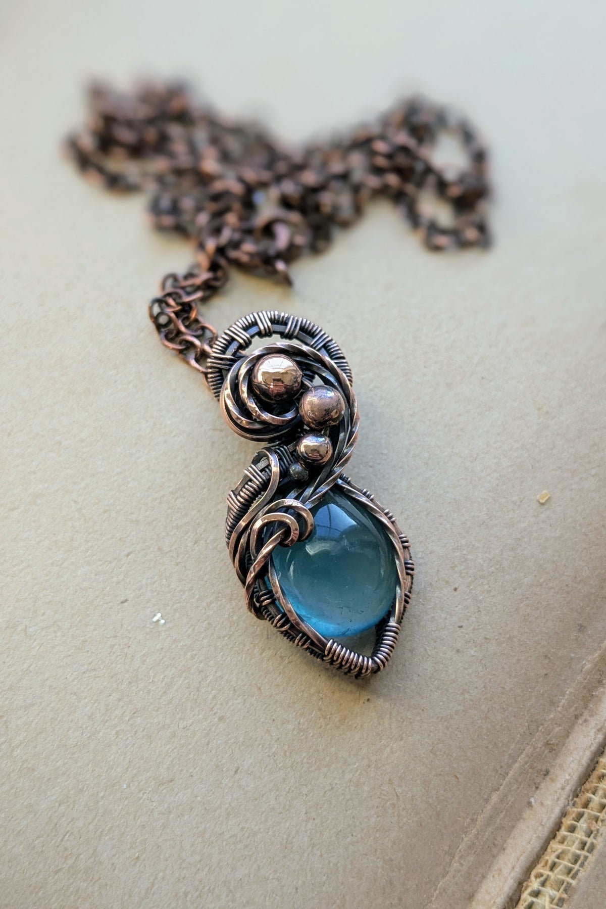 Teal Fluorite and Copper Wire Wrap Necklace