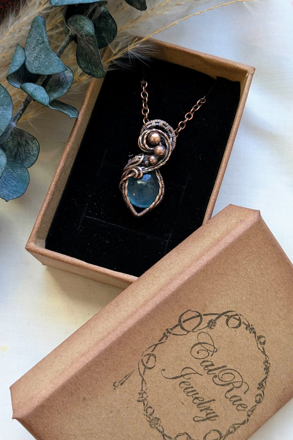 Teal Fluorite and Copper Wire Wrap Necklace