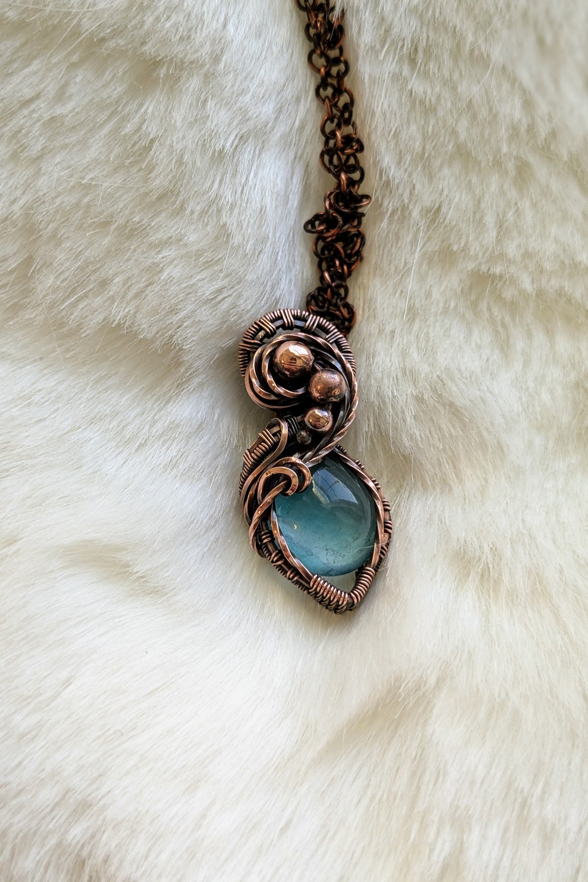 Teal Fluorite and Copper Wire Wrap Necklace