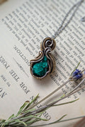 Handmade Malachite Wire Wrap Pendant Necklace, Bronze & Silver-Filled Wire