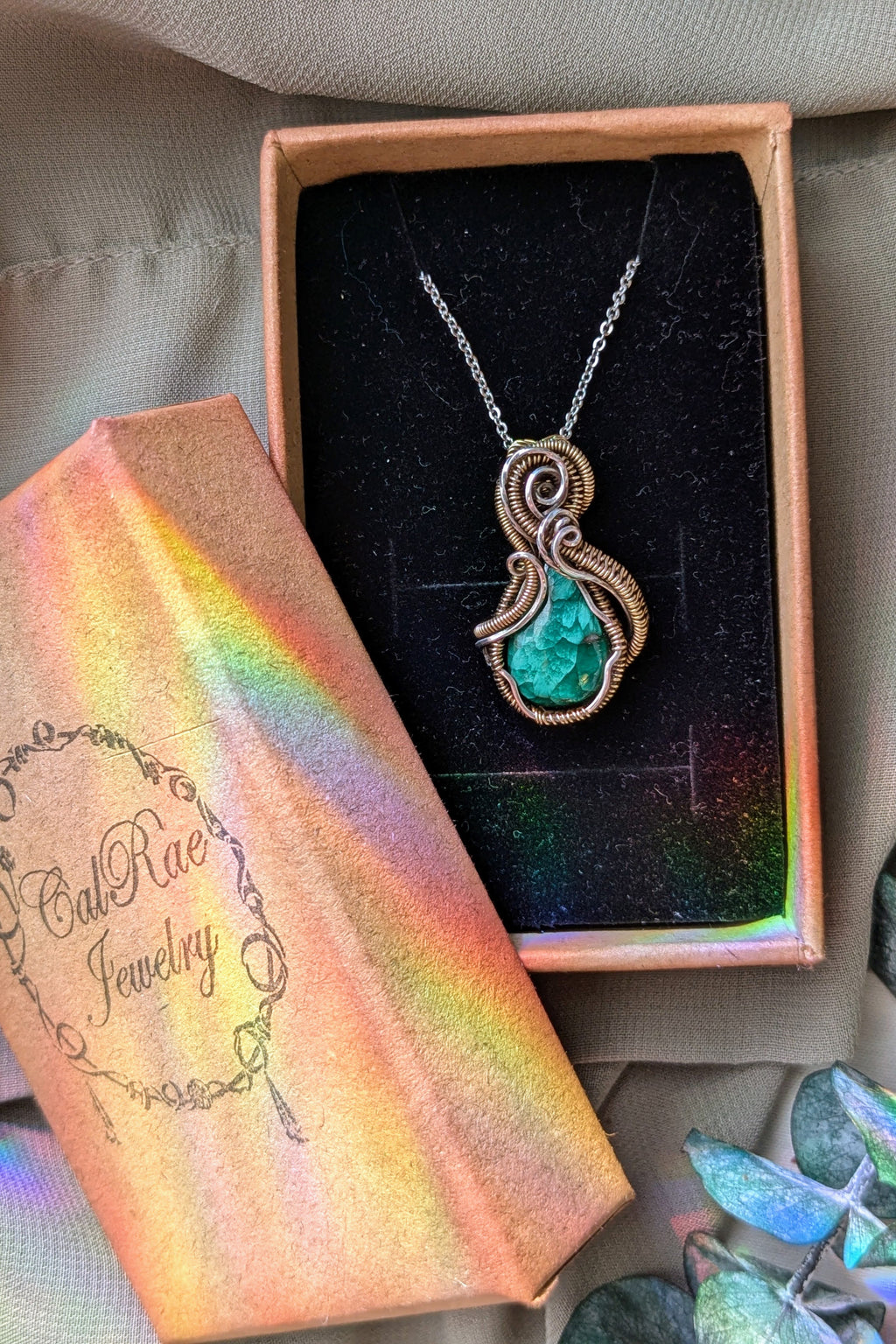 Handmade Malachite Wire Wrap Pendant Necklace, Bronze & Silver-Filled Wire