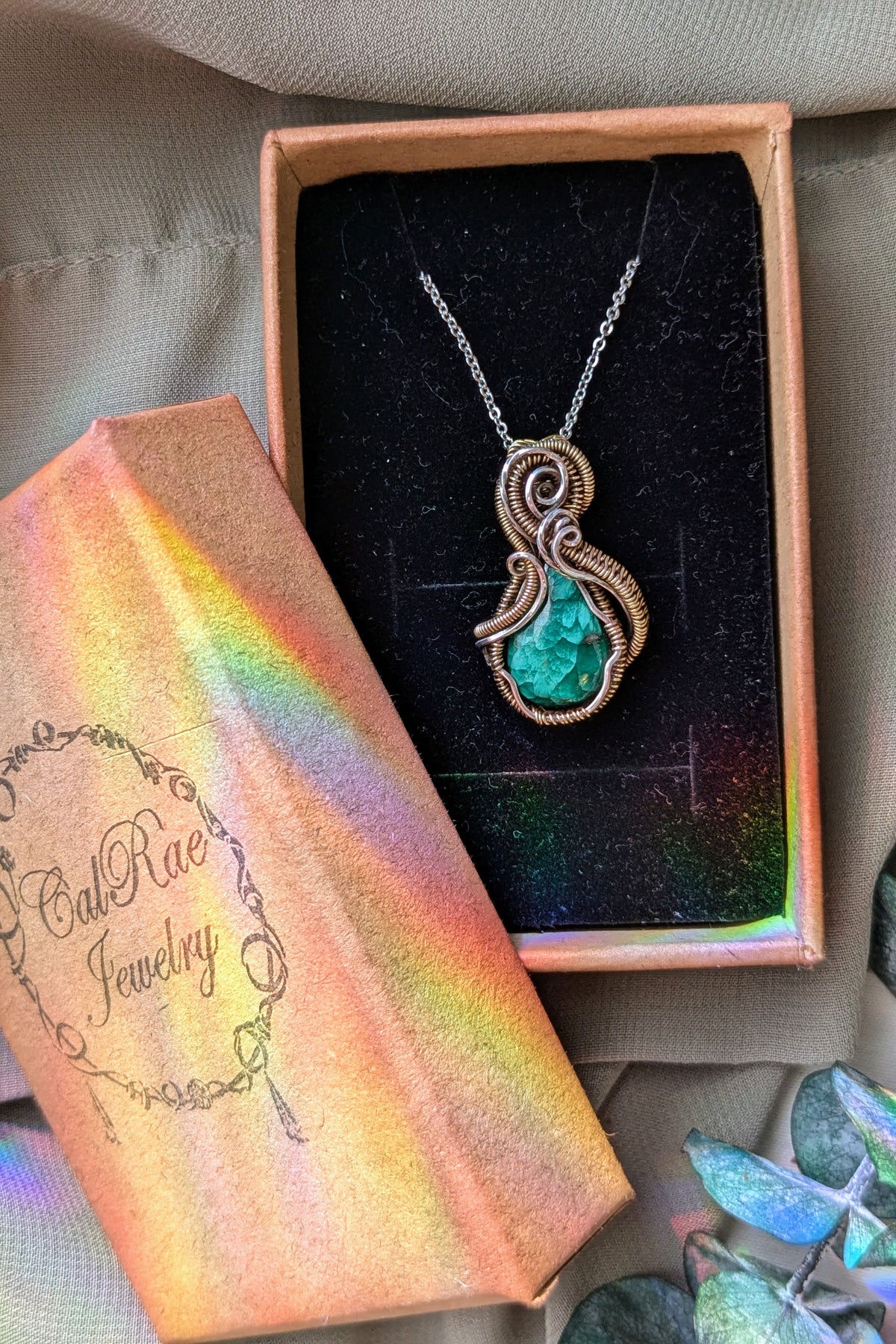 Handmade Malachite Wire Wrap Pendant Necklace, Bronze & Silver-Filled Wire