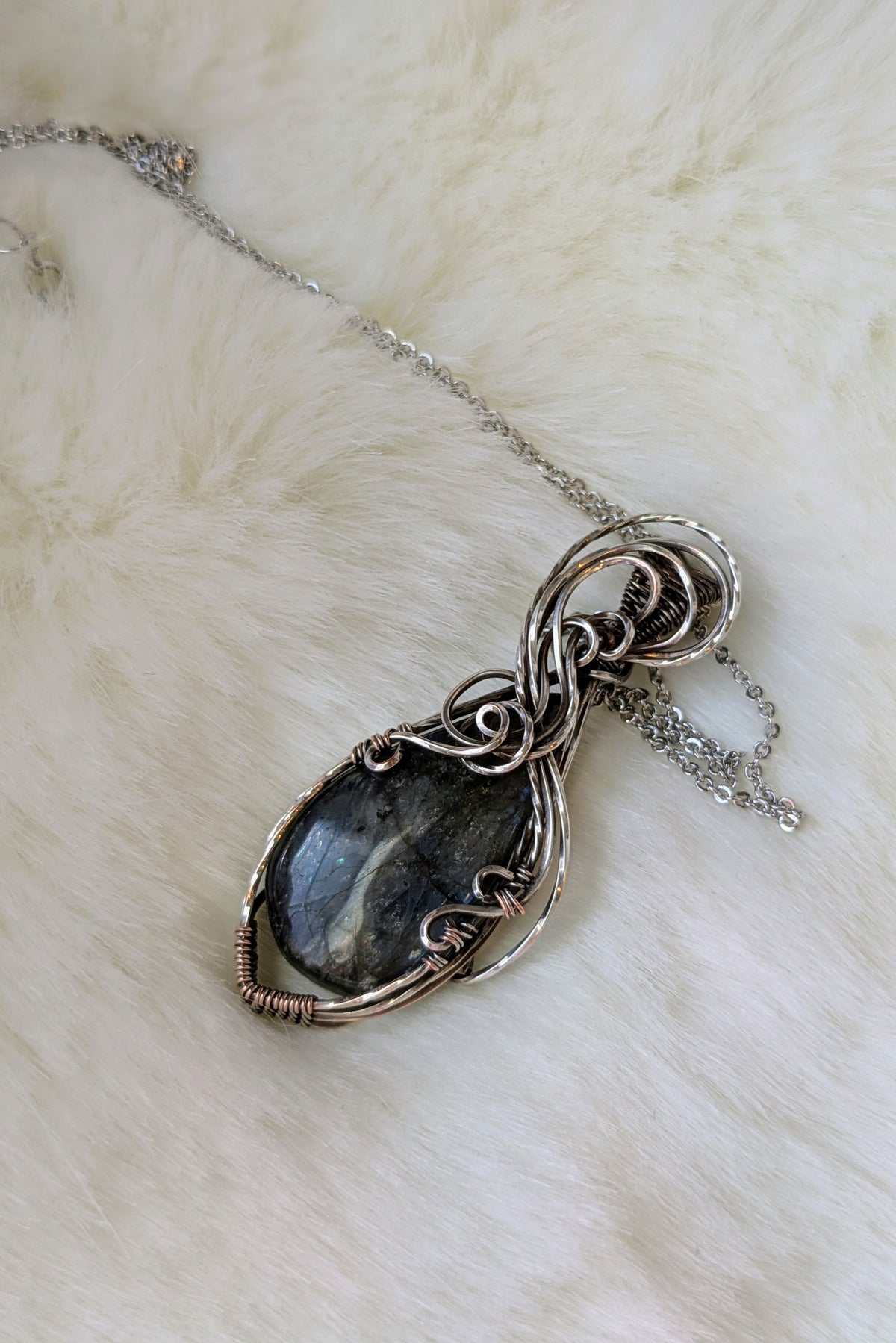 Labradorite and Silver Filled Wire Wrap Necklace
