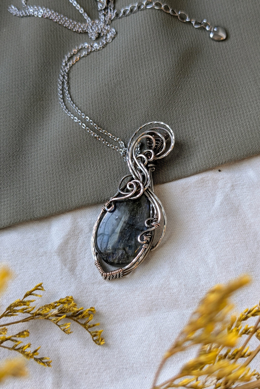 Labradorite and Silver Filled Wire Wrap Necklace