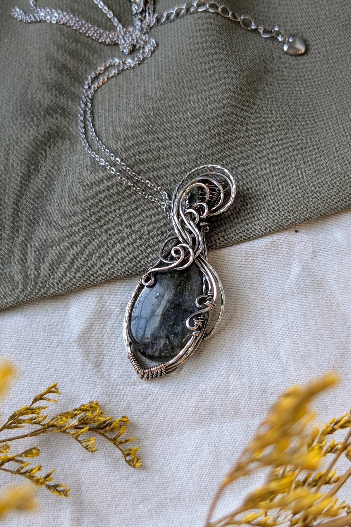 Labradorite and Silver Filled Wire Wrap Necklace