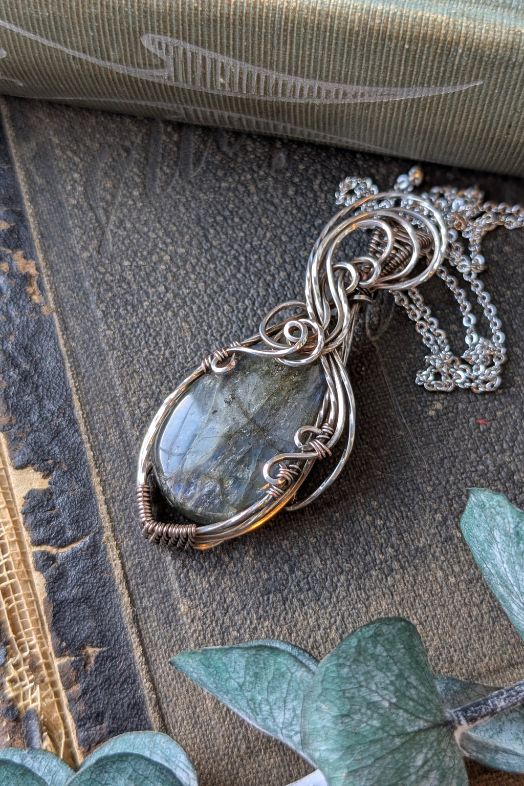 Labradorite and Silver Filled Wire Wrap Necklace