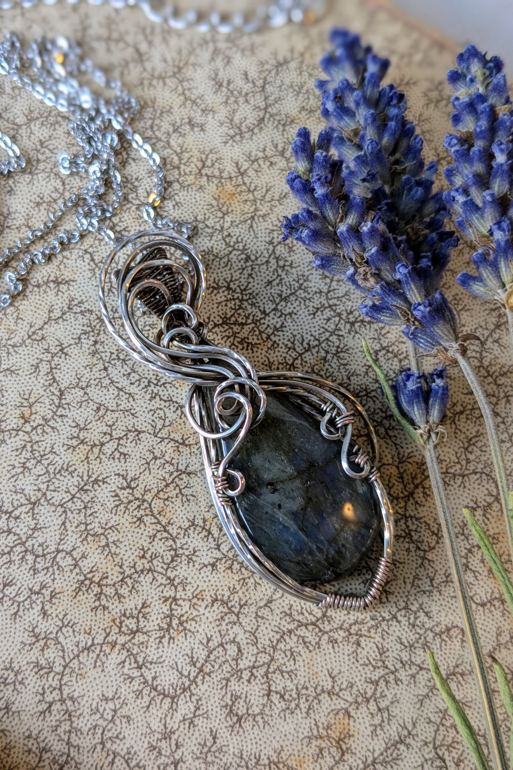Labradorite and Silver Filled Wire Wrap Necklace