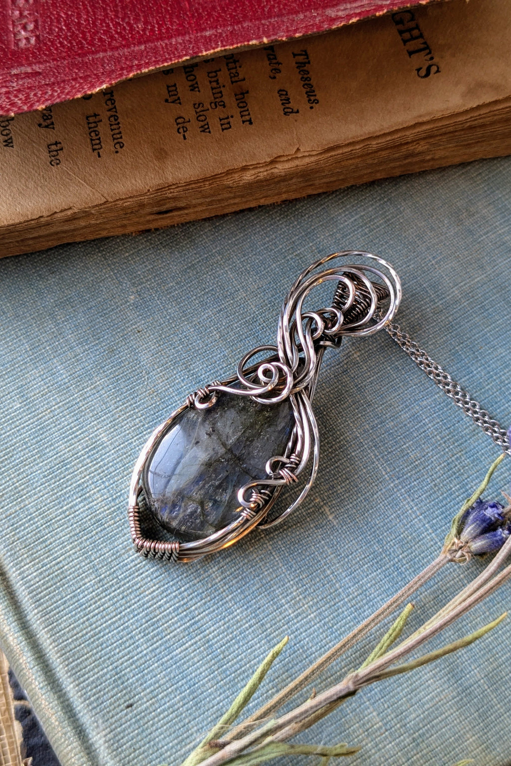 Labradorite and Silver Filled Wire Wrap Necklace