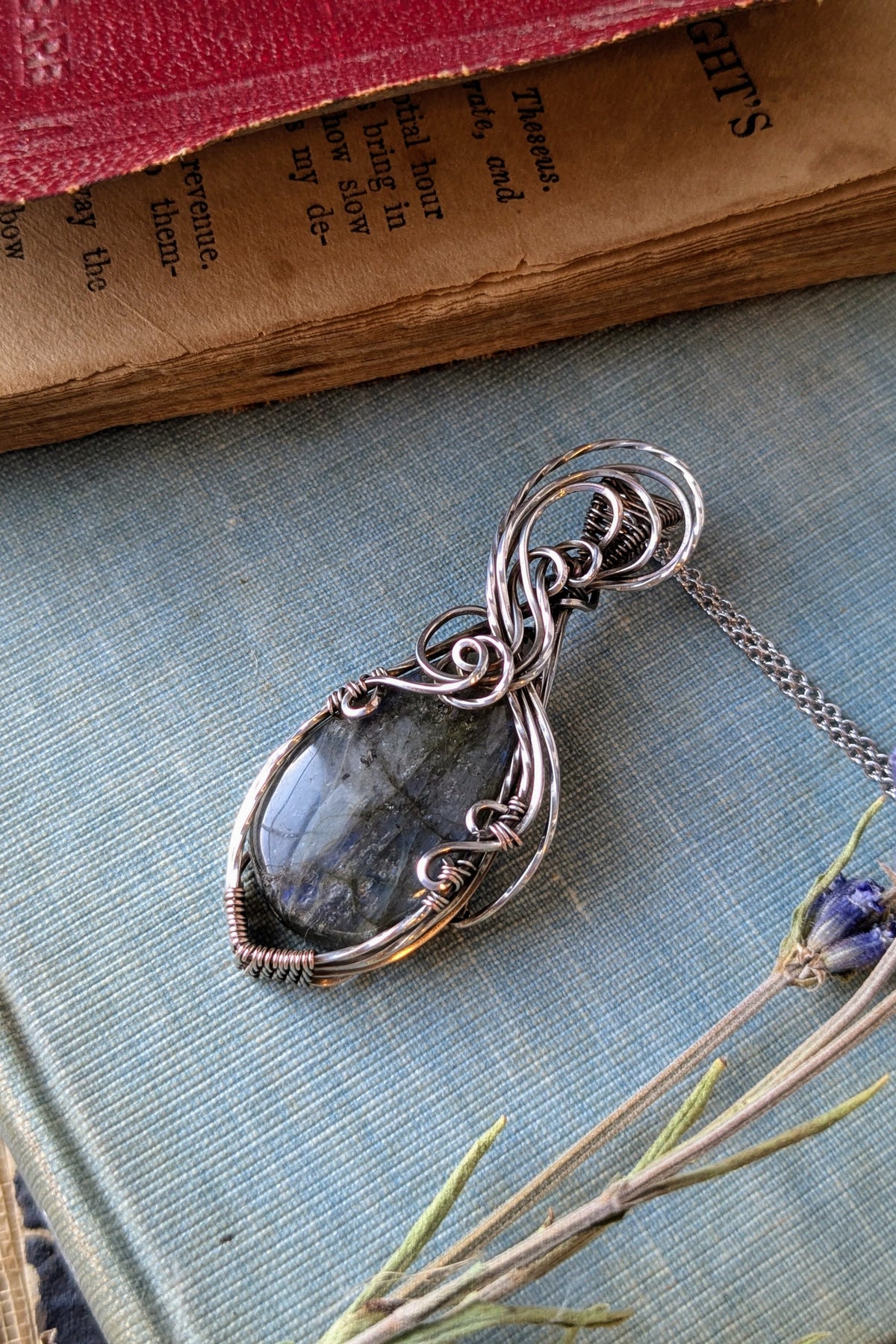 Labradorite and Silver Filled Wire Wrap Necklace