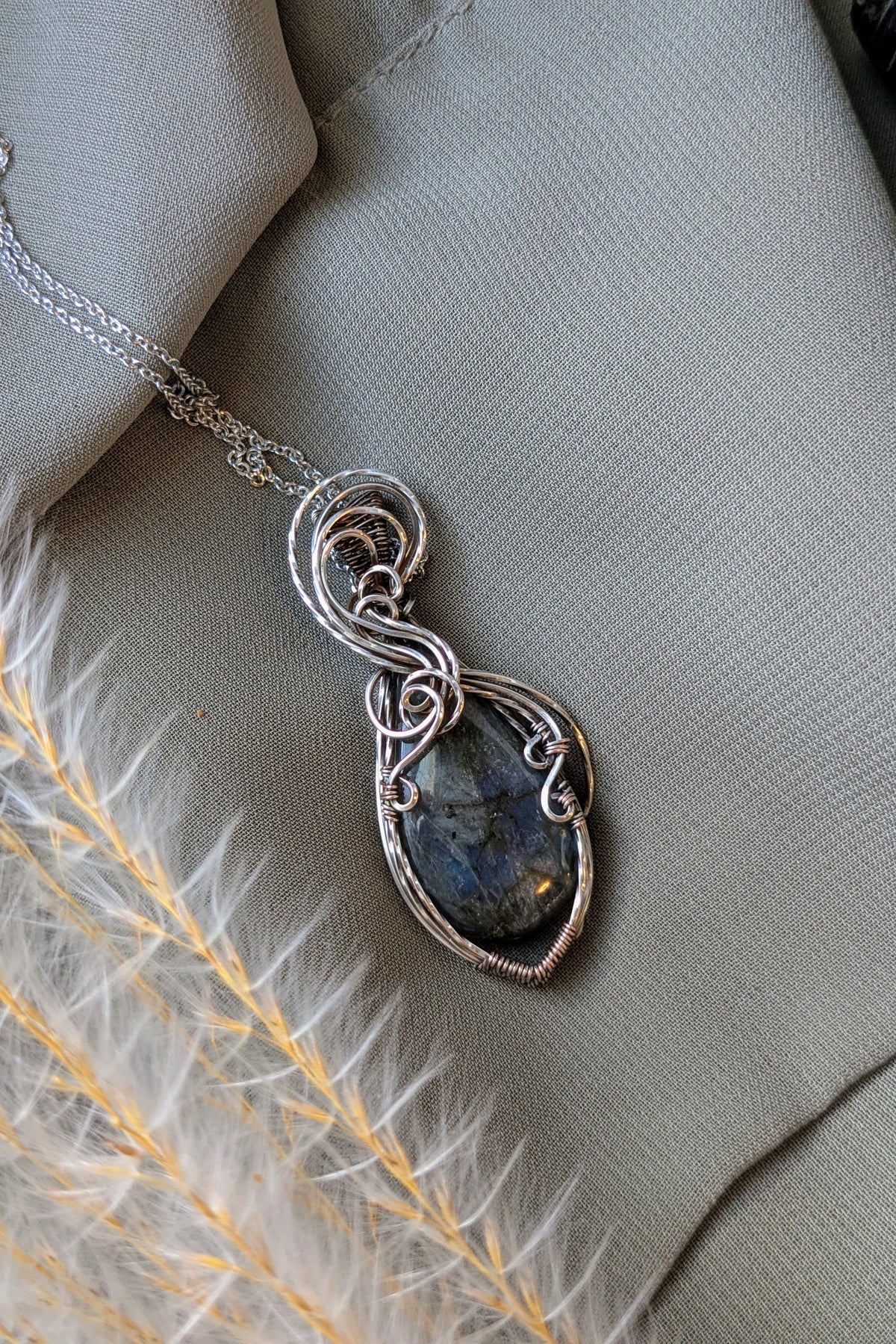 Labradorite and Silver Filled Wire Wrap Necklace