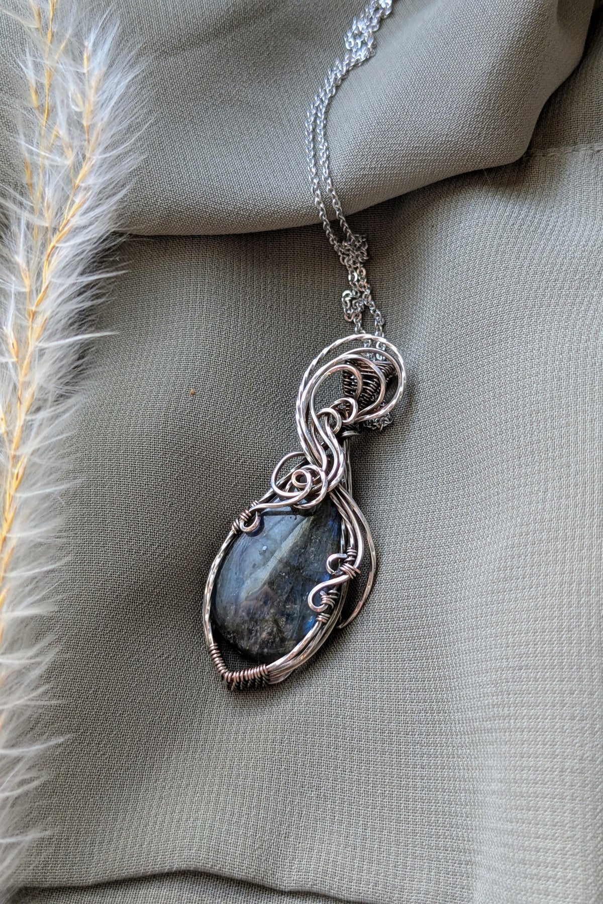 Labradorite and Silver Filled Wire Wrap Necklace