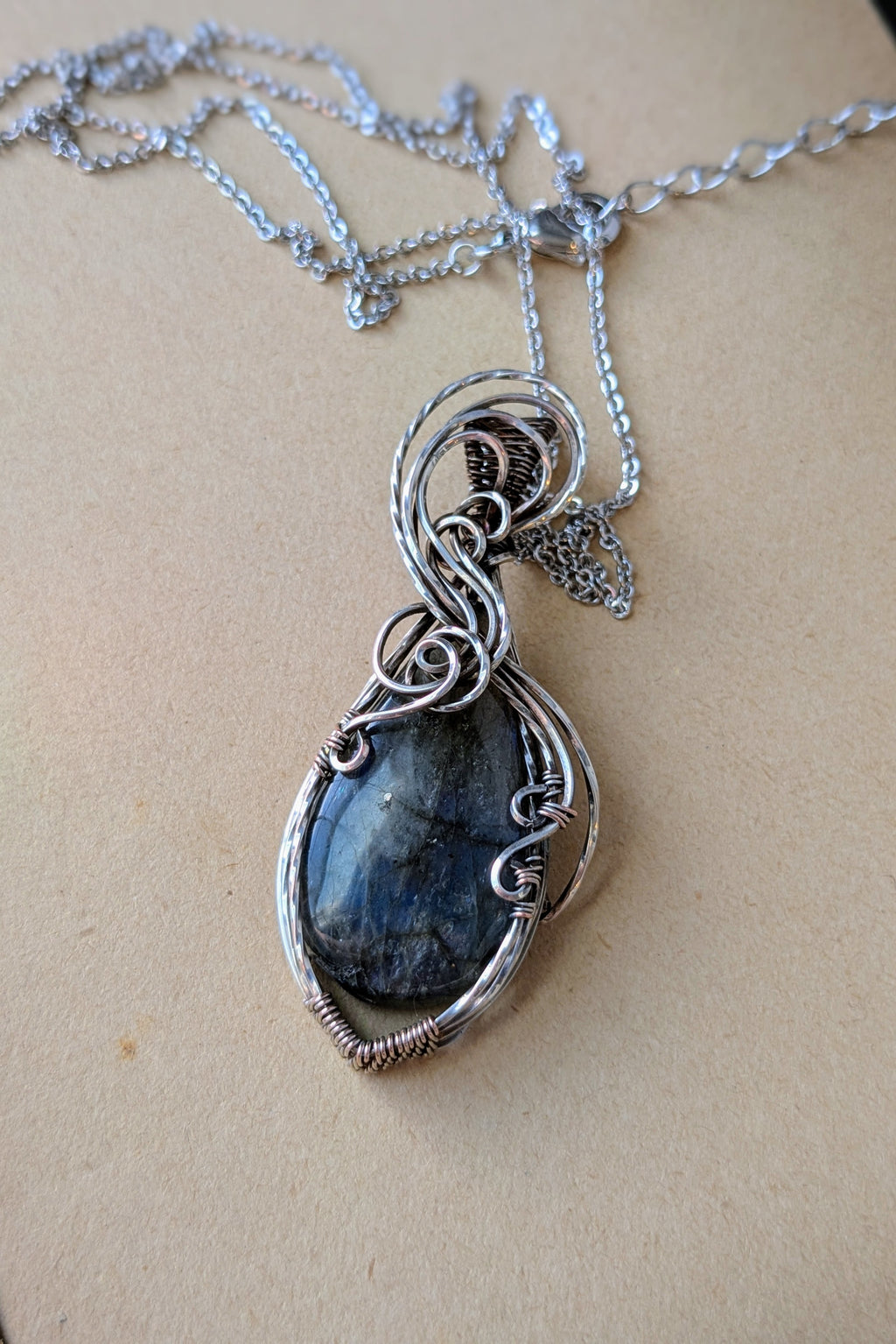 Labradorite and Silver Filled Wire Wrap Necklace