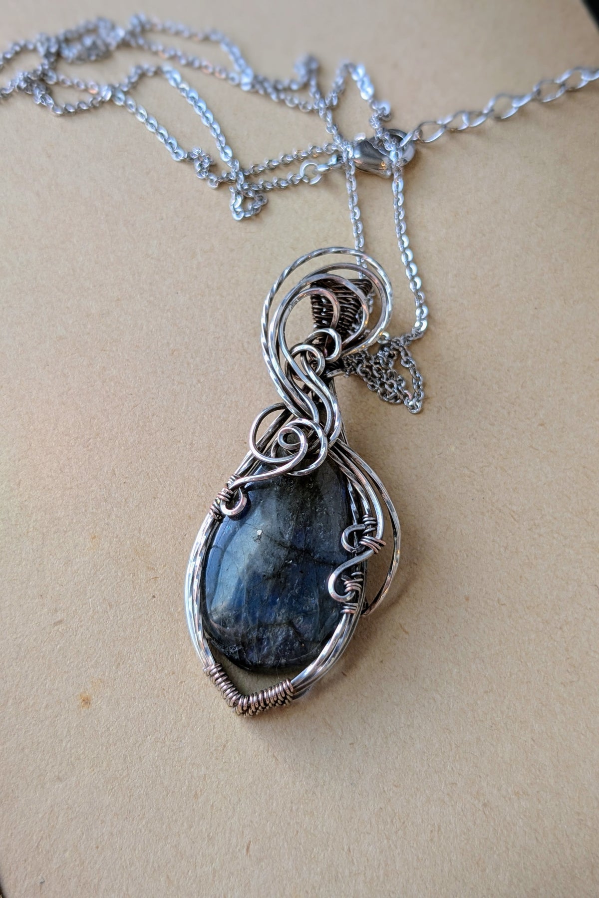Labradorite and Silver Filled Wire Wrap Necklace