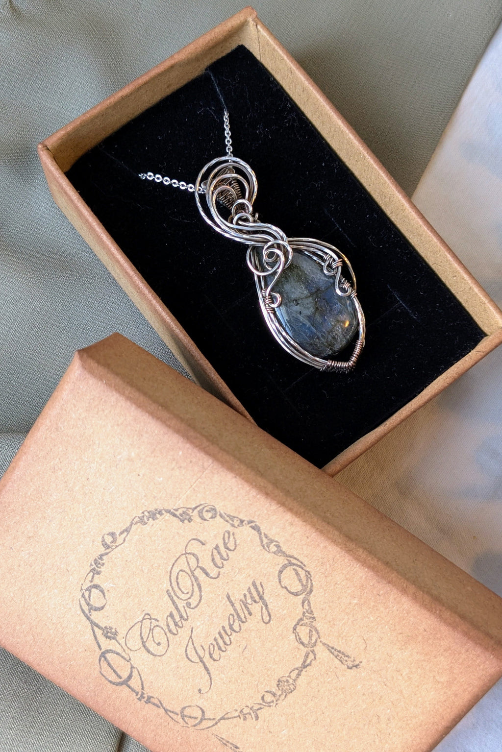 Labradorite and Silver Filled Wire Wrap Necklace