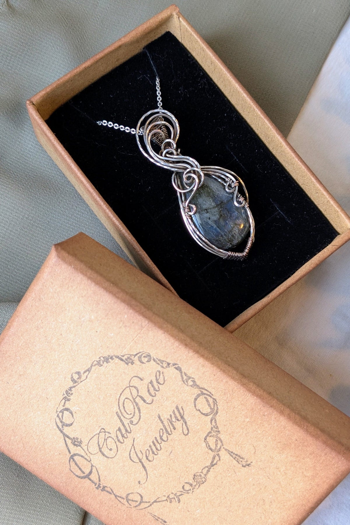 Labradorite and Silver Filled Wire Wrap Necklace