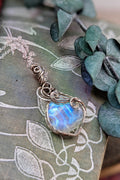 Rainbow Moonstone and Sterling Silver Wire Wrap Necklace