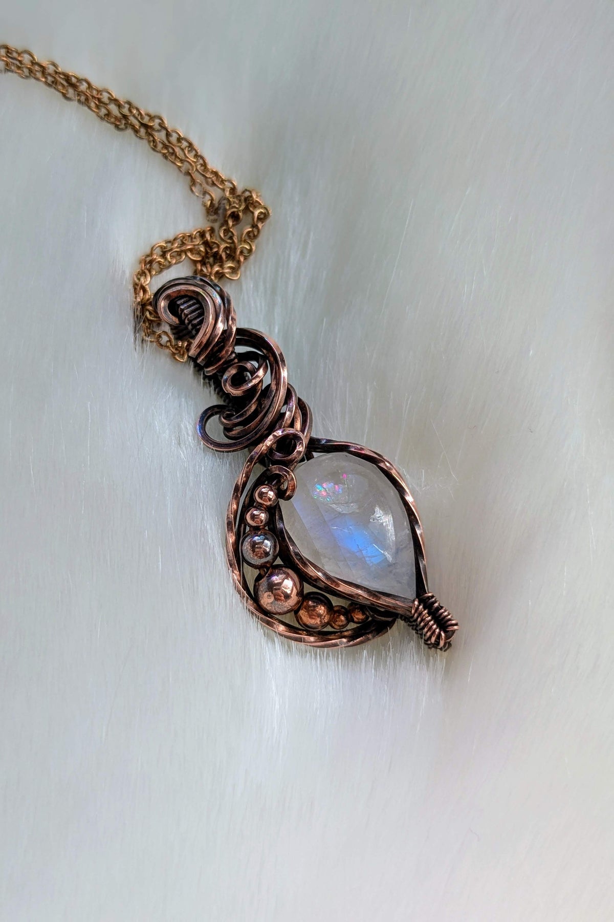 Moonstone and Copper Wire Wrap Necklace