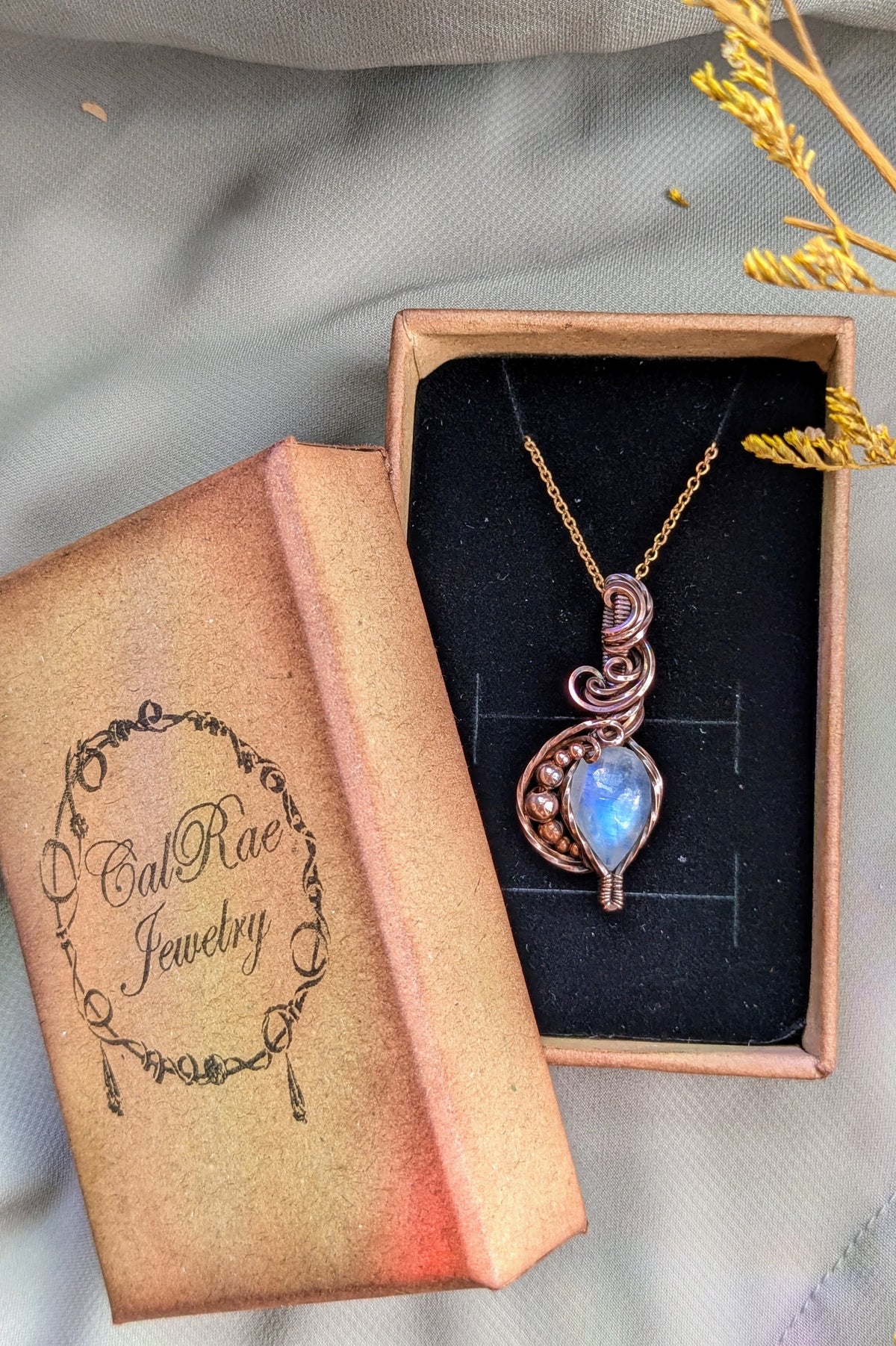 Moonstone and Copper Wire Wrap Necklace