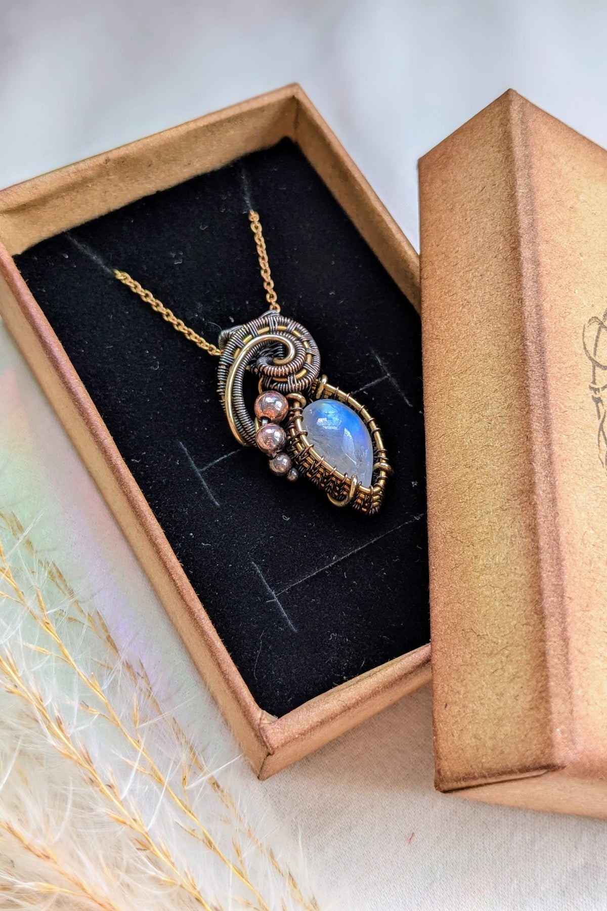 Bronze, Copper, Moonstone Wire Wrap Pendant