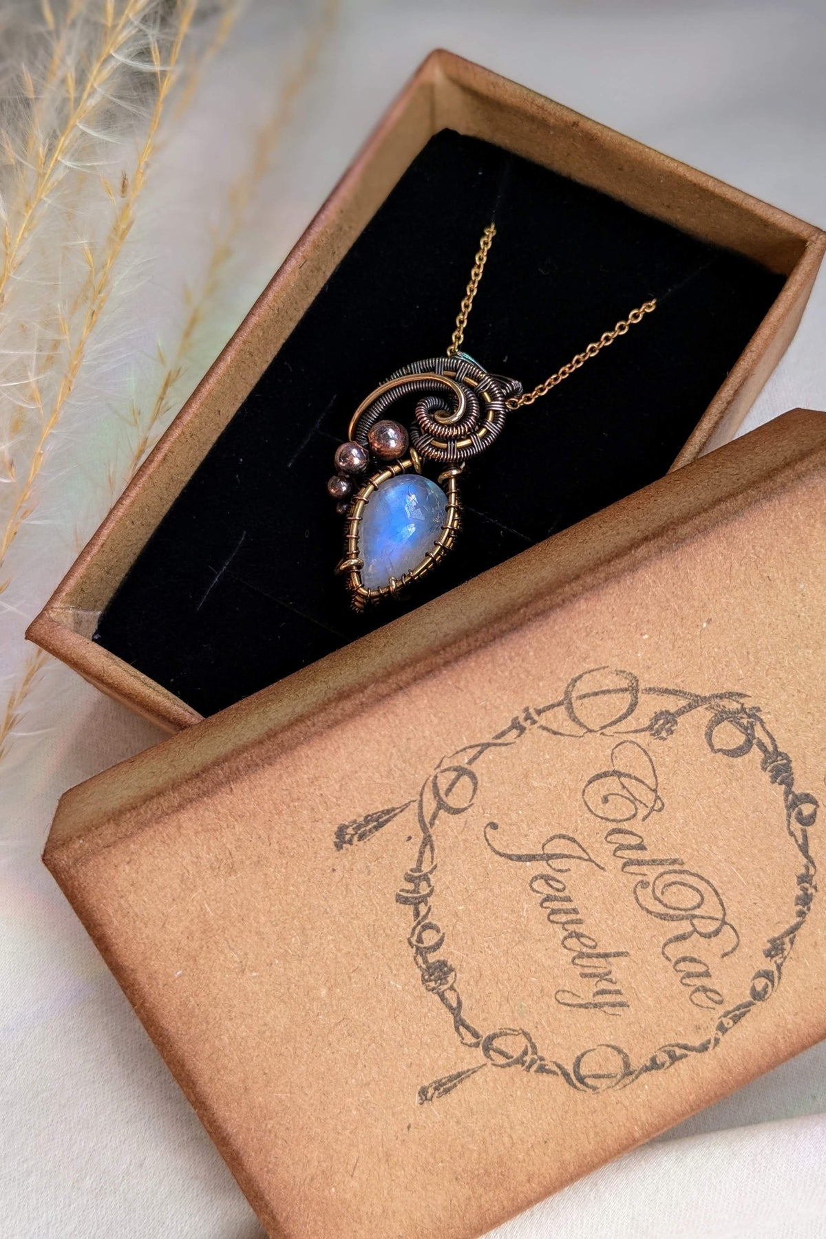 Bronze, Copper, Moonstone Wire Wrap Pendant