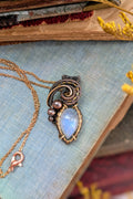 Bronze, Copper, Moonstone Wire Wrap Pendant