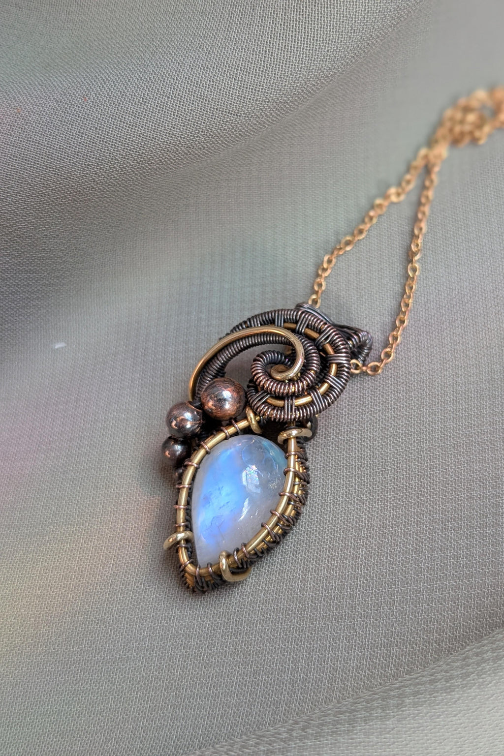 Bronze, Copper, Moonstone Wire Wrap Pendant