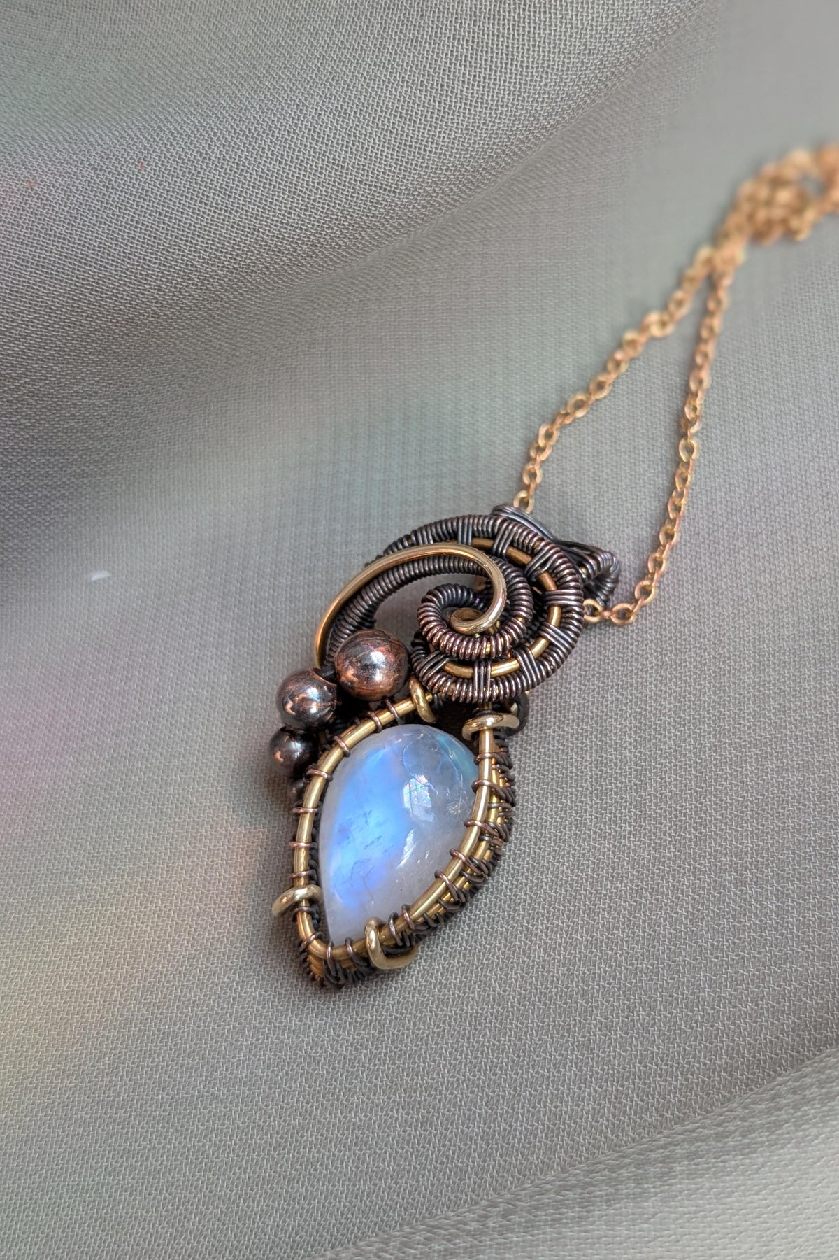 Bronze, Copper, Moonstone Wire Wrap Pendant