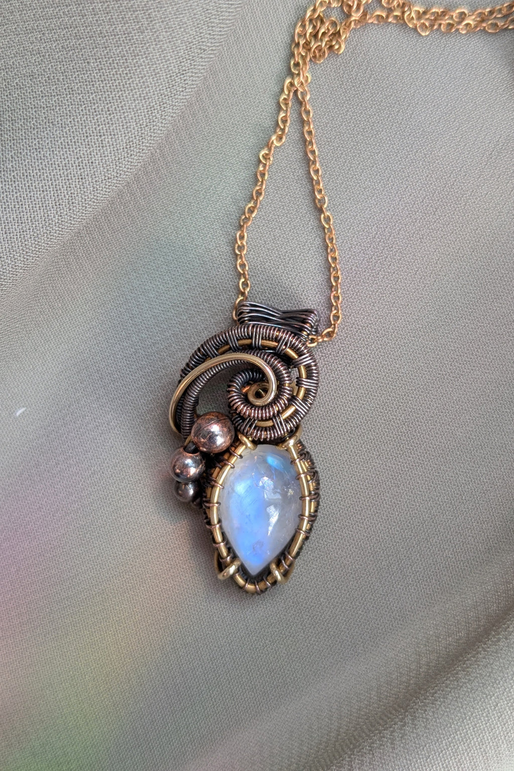 Bronze, Copper, Moonstone Wire Wrap Pendant