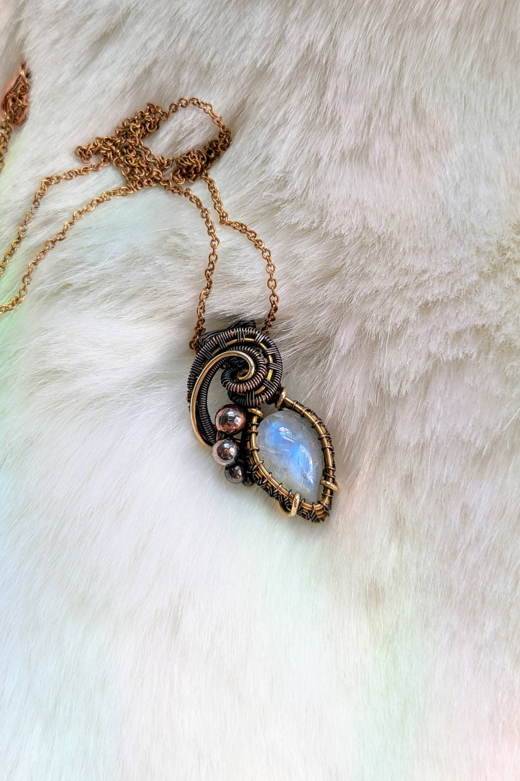 Bronze, Copper, Moonstone Wire Wrap Pendant