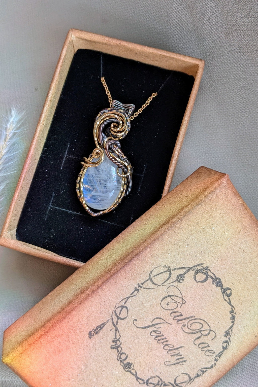 Handcrafted Brass & Copper Wire Wrap Moonstone Necklace