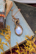 Handcrafted Brass & Copper Wire Wrap Moonstone Necklace