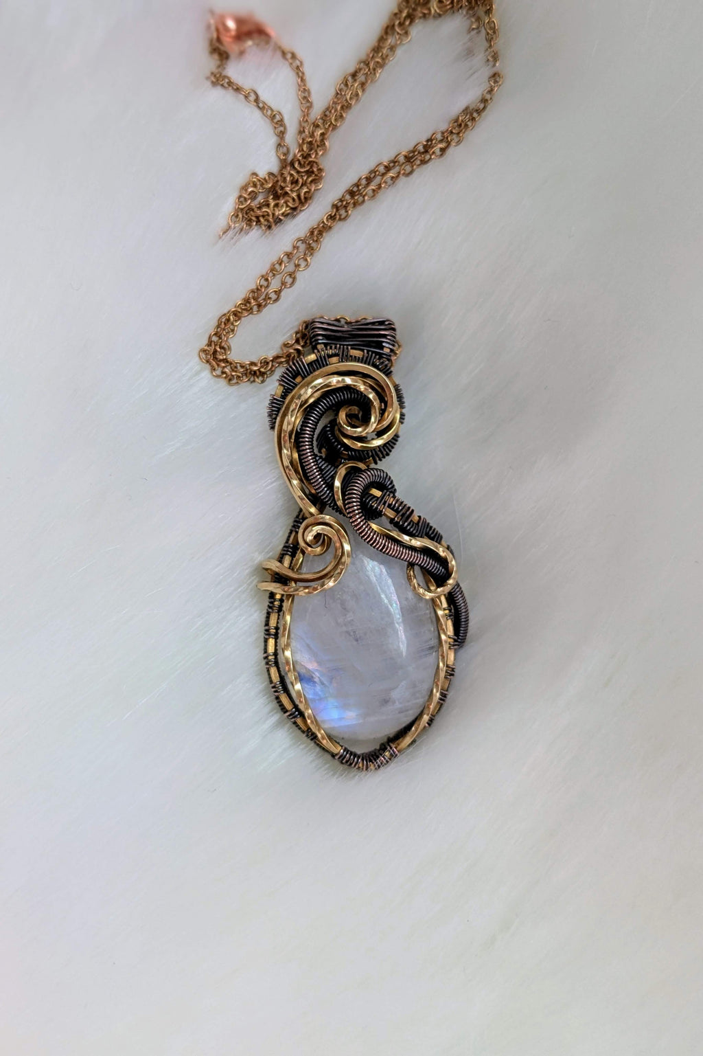 Handcrafted Brass & Copper Wire Wrap Moonstone Necklace