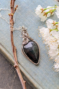 Obsidian and Sterling Silver Wire Wrap Necklace