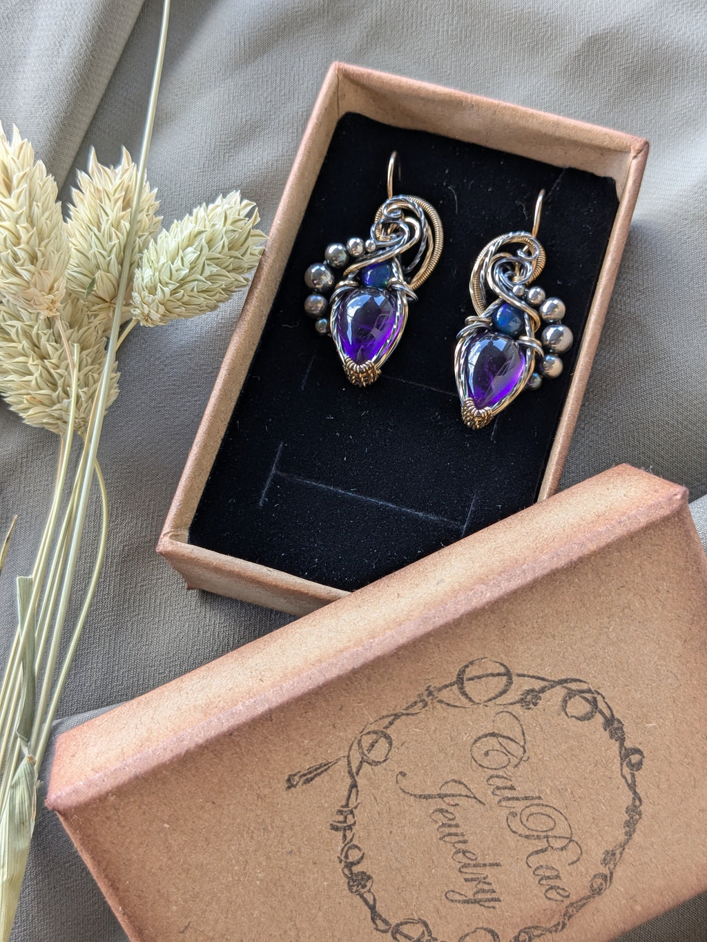 Amethyst and Opal, Sterling Silver and Gold Filled Earrings