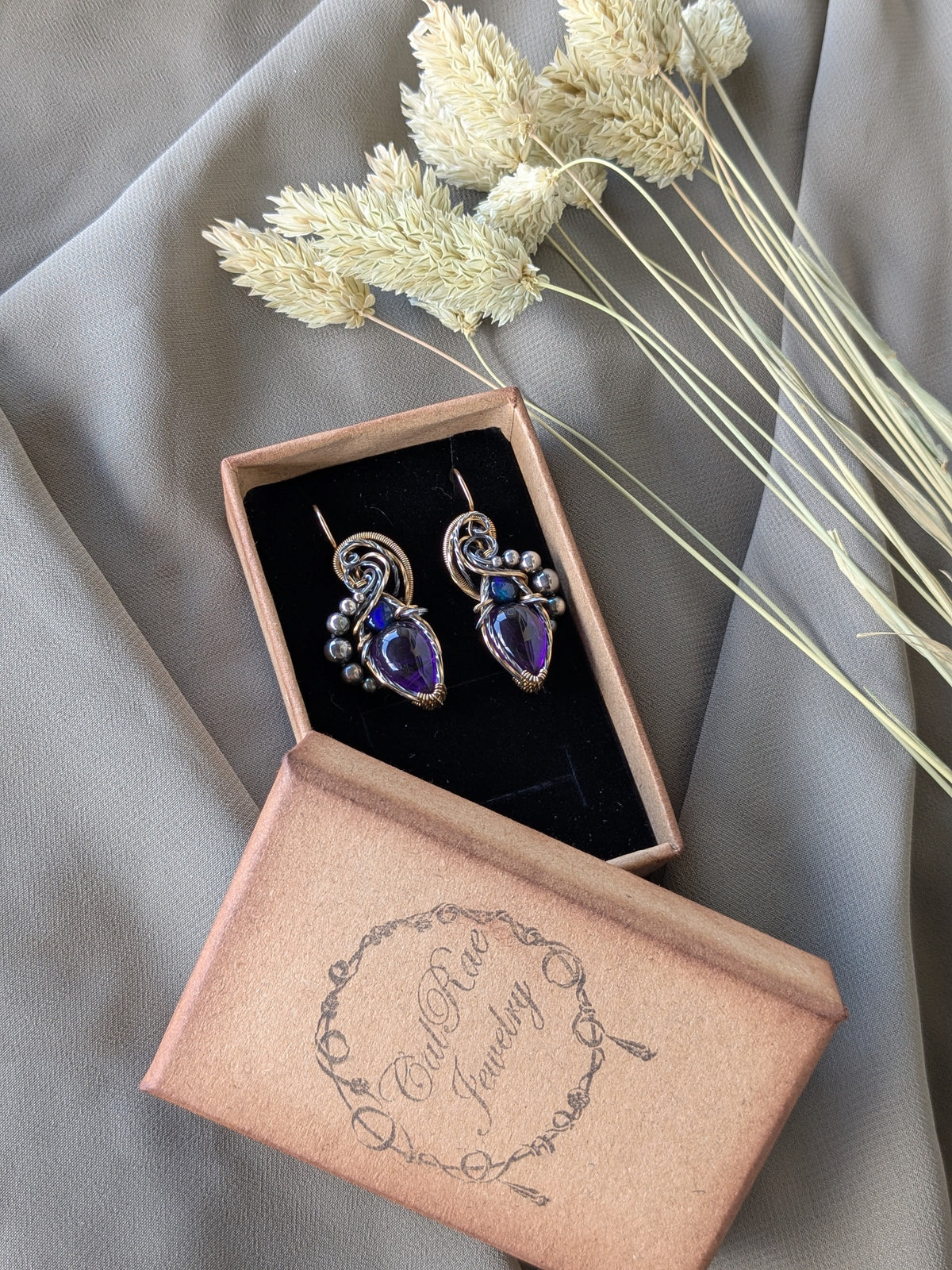Amethyst and Opal, Sterling Silver and Gold Filled Earrings