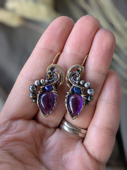 Amethyst and Opal, Sterling Silver and Gold Filled Earrings