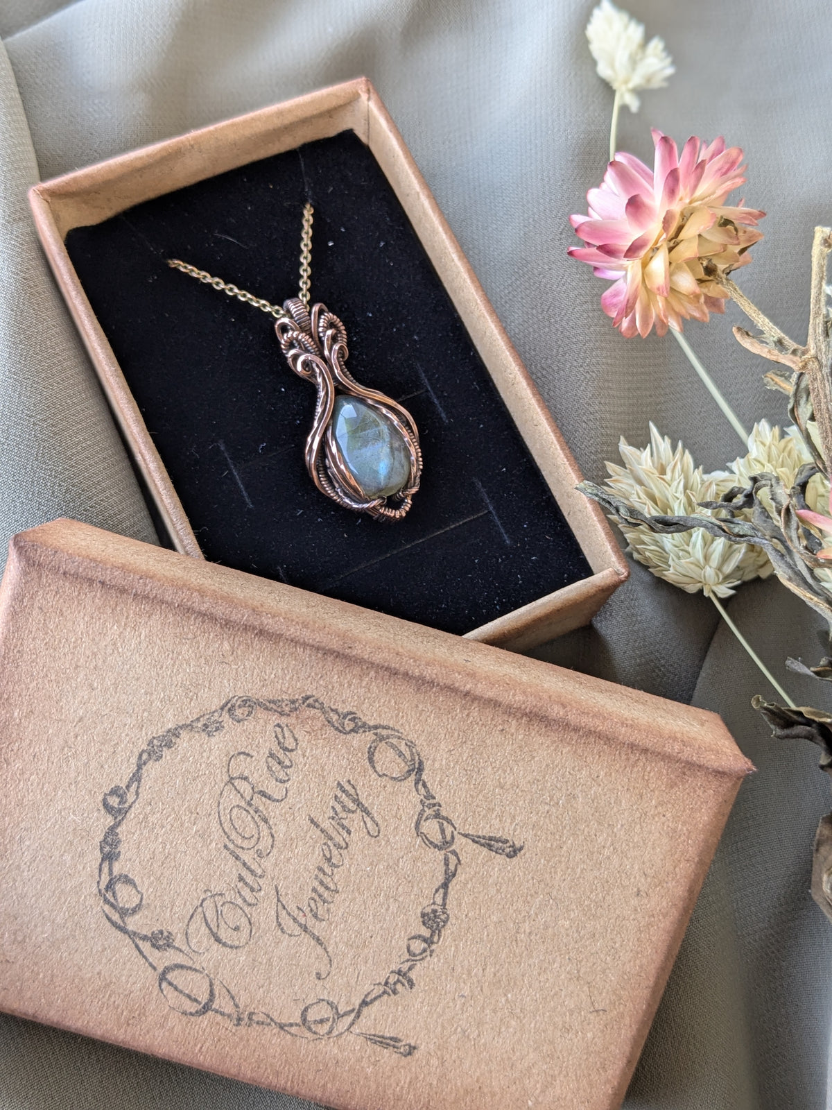 Symmetrical Copper & Blue Labradorite Wire Wrapped Necklace | Handmade Boho Pendant | Natural Crystal Jewelry